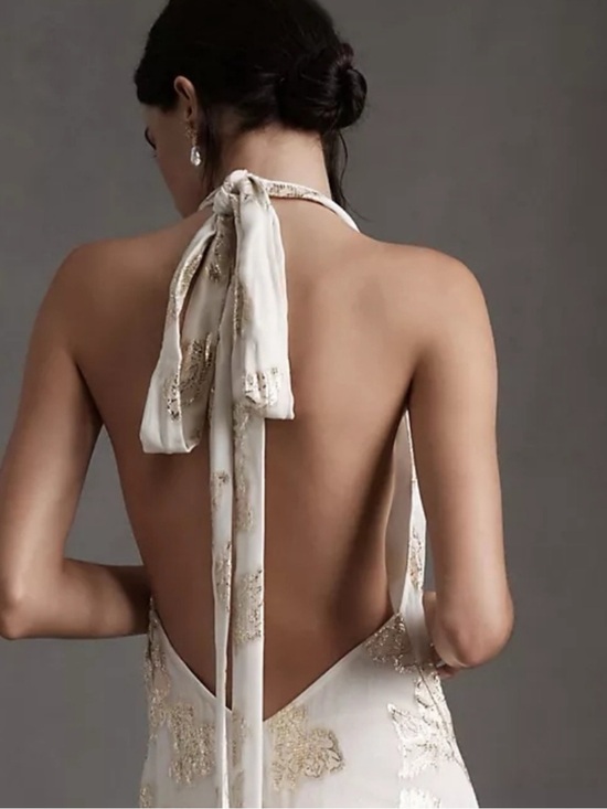 Free People Dresses & Skirts - Free People Ivory Halter Maxi with Gold Floral Embroidery